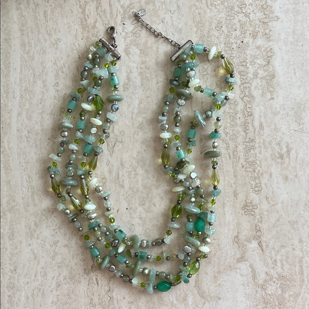 Vintage MONET Costume 4 Strand Green Beaded Choker Necklace